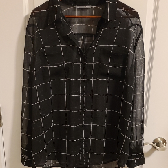 Smart Set Tops - Smart Set black and white sheer button up blouse